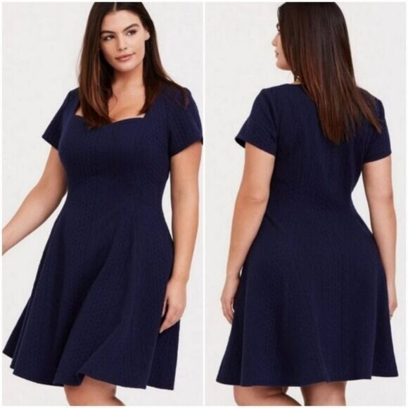 TORRID Mini Textured Fine Knit Skater Dress Navy Sz 6X | 30 - Picture 2 of 9